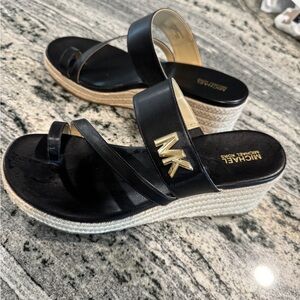 Michael Kors Black and Gold Wedge Sandals